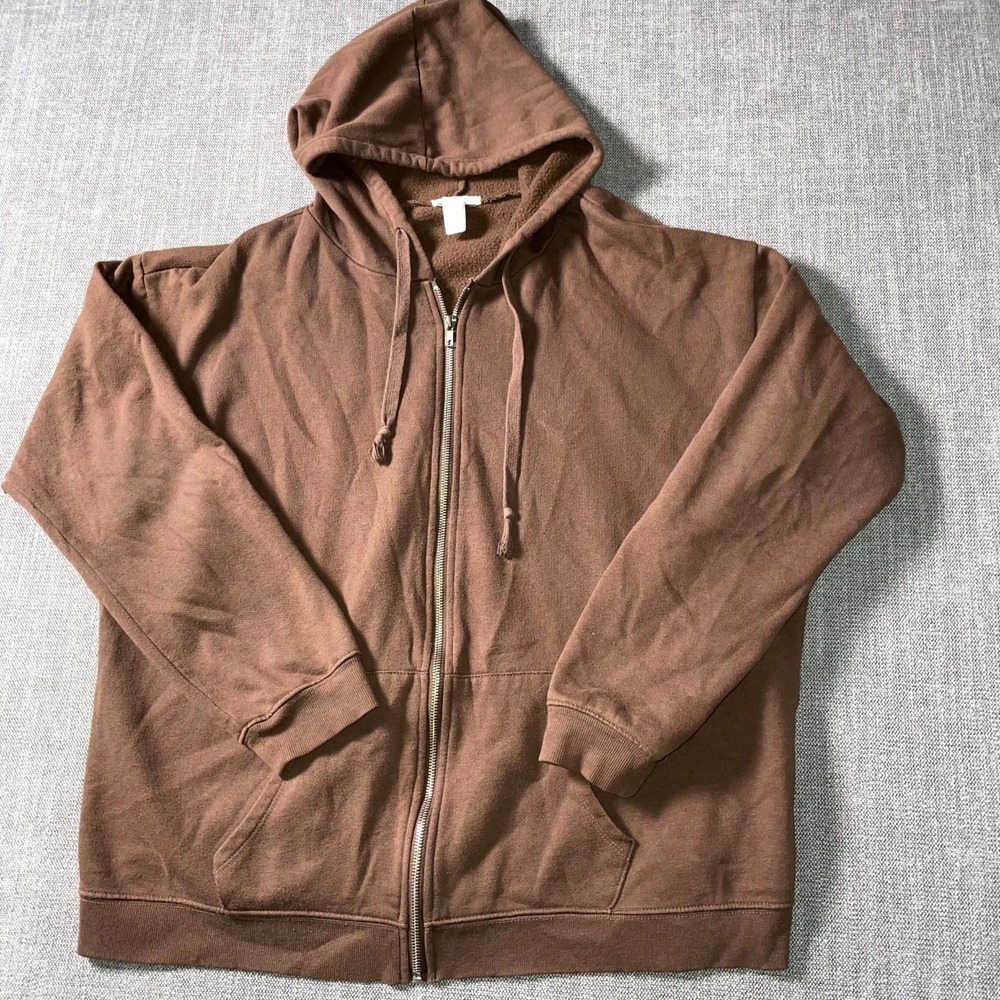 Full Tilt Hoodie Women Brown Cotton Fleece Lined Oversized Ribbed Cuffs Full Zip